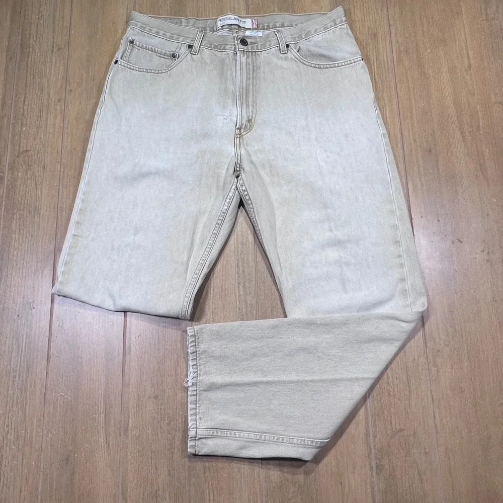 Levi's 505‎ Regular Fit Jeans Mens 36x30 Khaki Tan Wash Straight Leg vintage Y2K